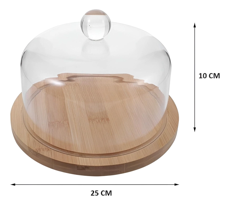 BASE PARA TORTA PORTA TORTA CON TAPA SOPORTE DE BAMBU 25CM - 6