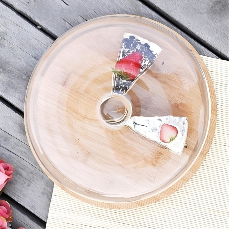 BASE PARA TORTA PORTA TORTA CON TAPA SOPORTE DE BAMBU 25CM - 7