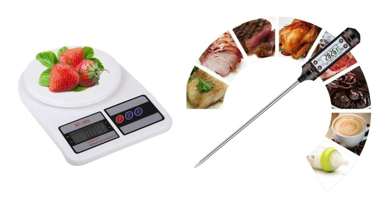 SET BALANZA DIGITAL PESA COCINA DIGITAL + TERMOMETRO DIGITAL BLANCO 5 KG - 1