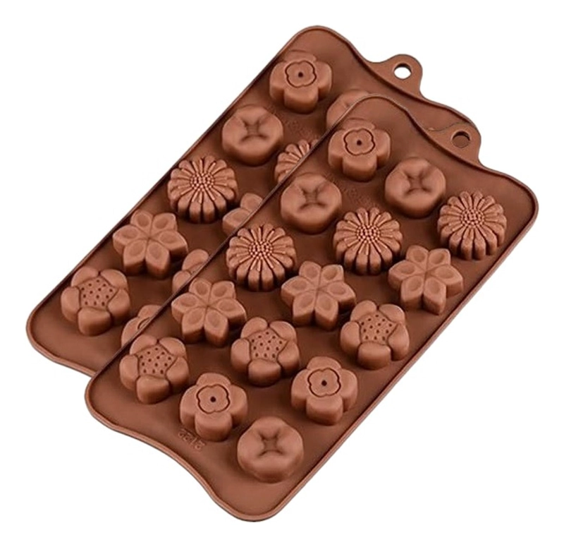 X2 MOLDES DE CHOCOLATE MOLDES CHOCOLATE SILICONA 5 FLORES N1 MARRON