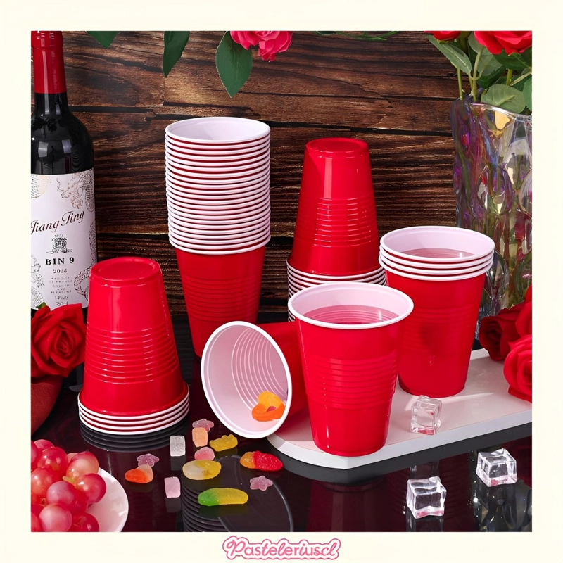 50 VASOS PLASTICOS DESECHABLES BICOLOR PARA FIESTA 473 ML - 2