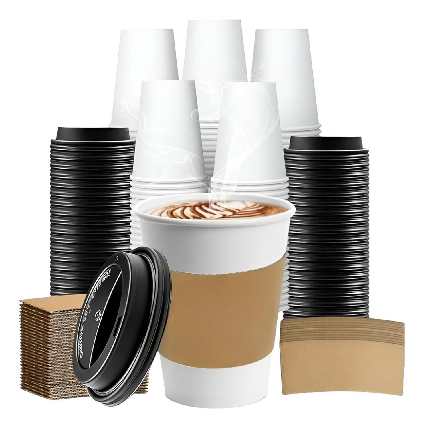 VASO CAFE POLIPAPEL VASO KRAFT VASO C/TAPA+MANGA 12OZ 100UND BLANCO / VASO 12OZ - 1