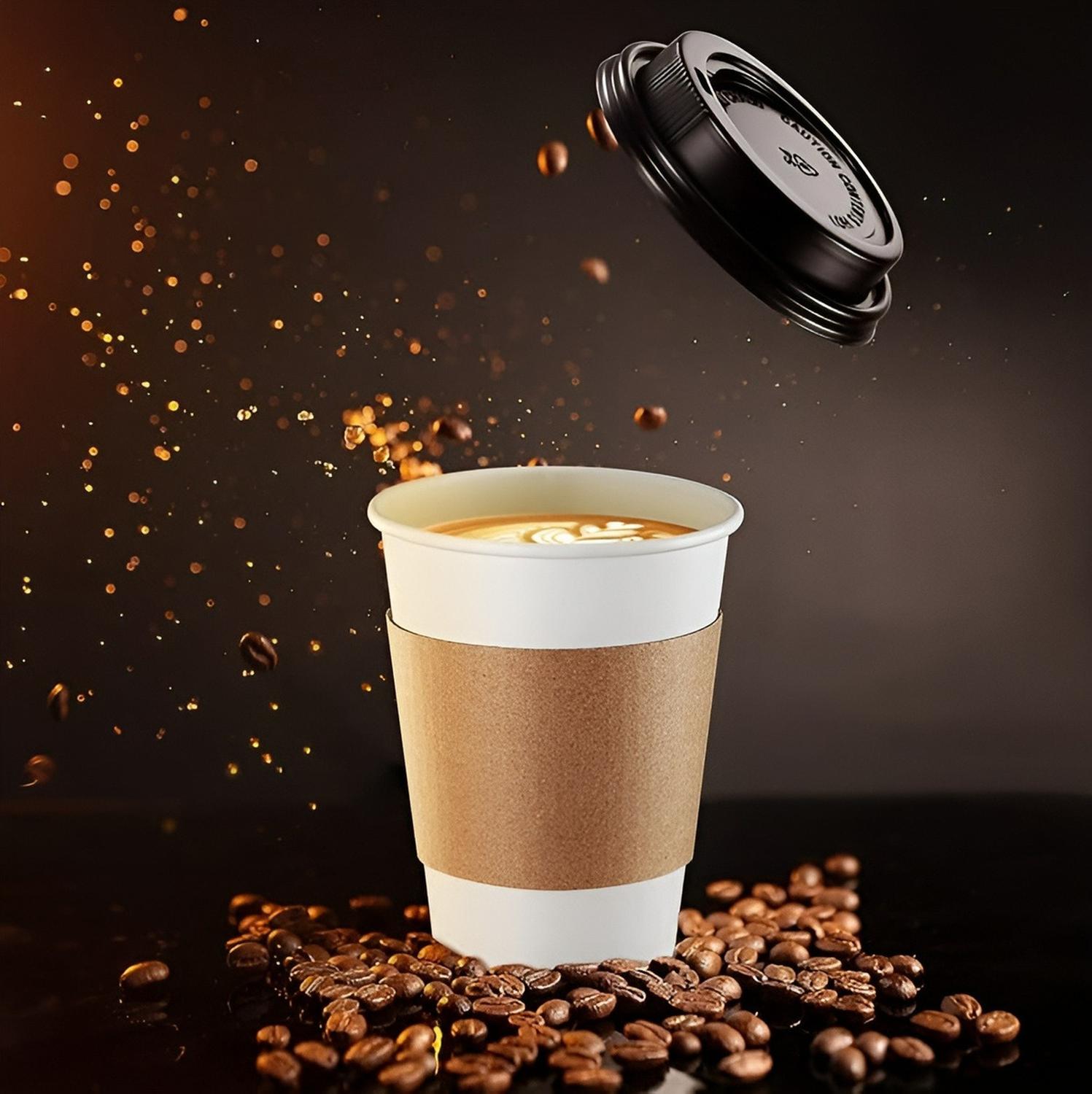 VASO CAFE POLIPAPEL VASO KRAFT VASO C/TAPA+MANGA 12OZ 100UND BLANCO / VASO 12OZ - 9