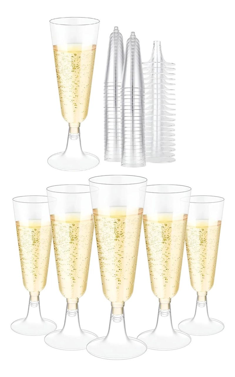 60 COPAS CHAMPAGNE COPA ACRILICO FLAUTA COPAS CHAMPAÑA 5OZ TRANSPARENTE - 1