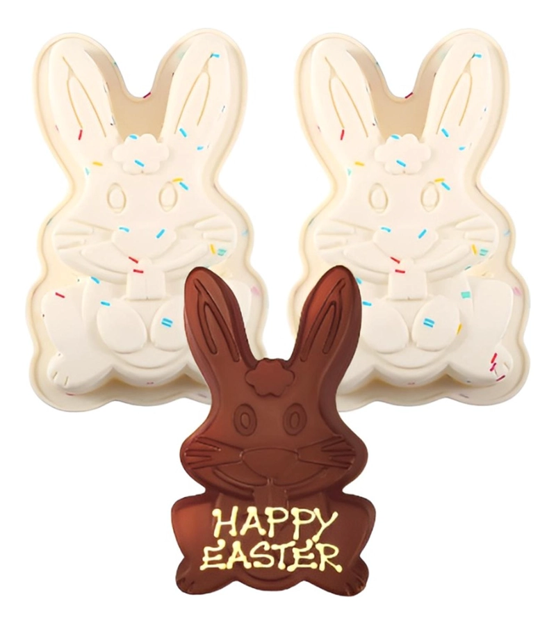 SET 2 MOLDE CONEJO DE PASCUA MOLDE SILICONA MOLDE CHOCOLATE BLANCO - 1