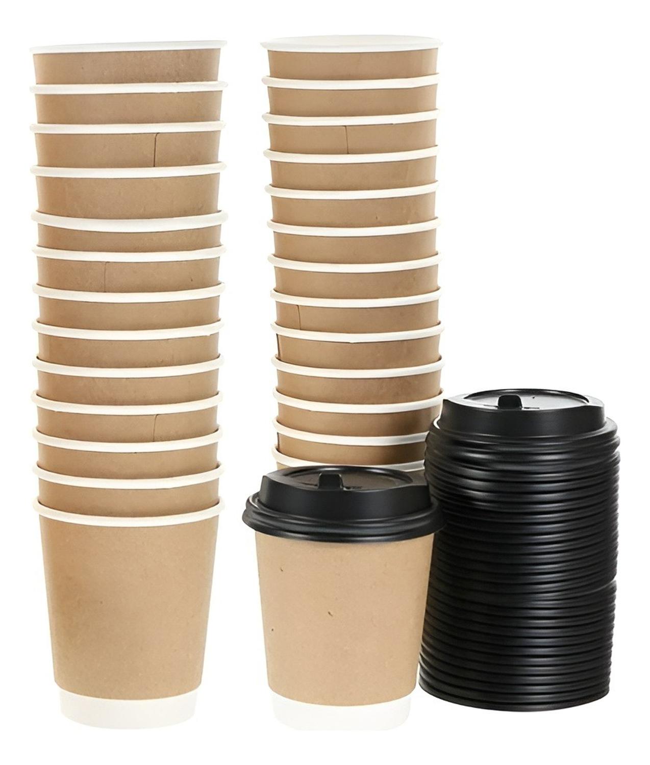 X50 VASO CAFE KRAFT VASOS DESECHABLES DOBLE PARED C/TAPA 8OZ MARRON CLARO / VASO KRAFT DOBLE PARED 8 - 1