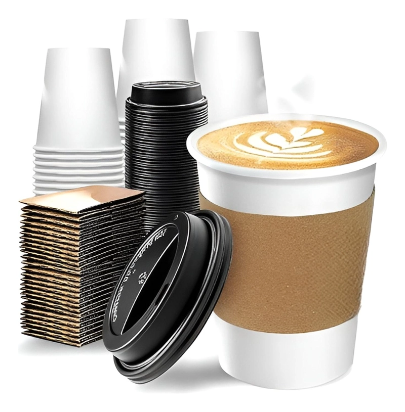 VASOS PARA CAFE VASOS POLIPAPEL C/TAPA+MANGA 10OZ/ 296ML - 1