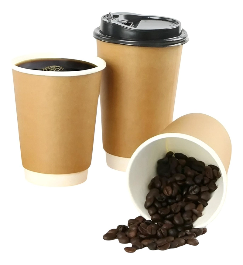 SET 100 VASOS DESECHABLES KRAFT VASO DOBLE PARED C/TAPA 12OZ MARRON CLARO / VASO KRAFT DOBLE PARED 1 - 1