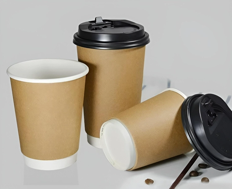 SET 100 VASOS DESECHABLES KRAFT VASO DOBLE PARED C/TAPA 12OZ MARRON CLARO / VASO KRAFT DOBLE PARED 1 - 2