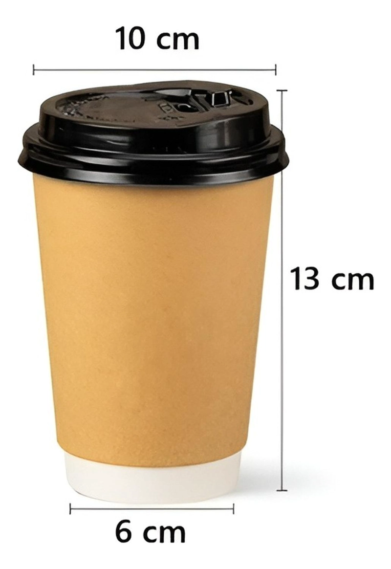 SET 100 VASOS DESECHABLES KRAFT VASO DOBLE PARED C/TAPA 12OZ MARRON CLARO / VASO KRAFT DOBLE PARED 1 - 3