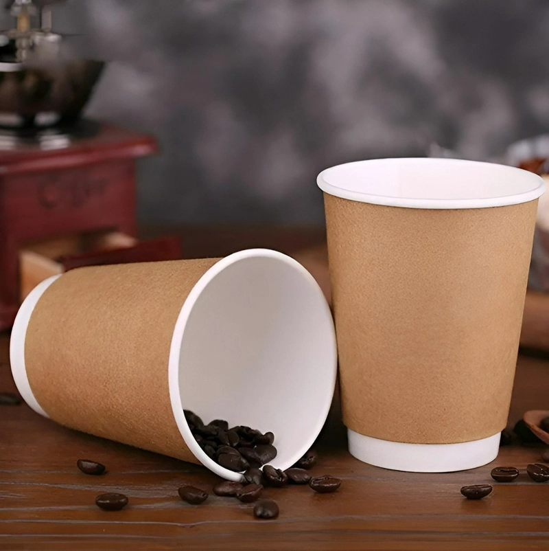 SET 100 VASOS DESECHABLES KRAFT VASO DOBLE PARED C/TAPA 12OZ MARRON CLARO / VASO KRAFT DOBLE PARED 1 - 5
