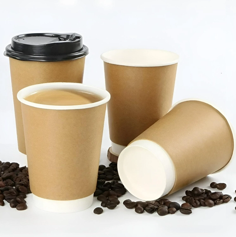 SET 100 VASOS DESECHABLES KRAFT VASO DOBLE PARED C/TAPA 12OZ MARRON CLARO / VASO KRAFT DOBLE PARED 1 - 7