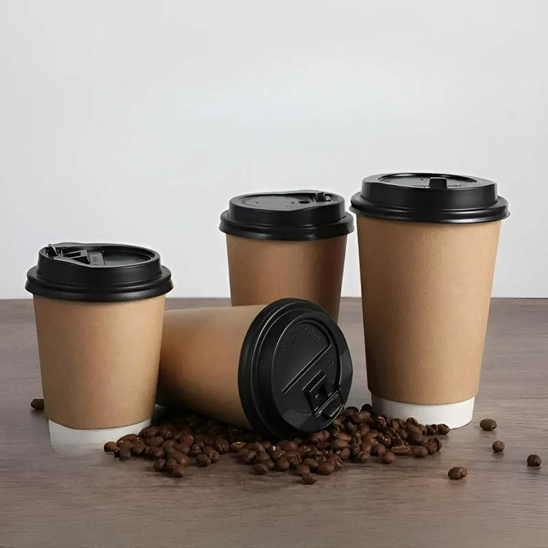 50 VASOS CAFE KRAFT VASO DESECHABLES DOBLE PARED C/TAPA 12OZ MARRON CLARO / VASO KRAFT DOBLE PARED 1 - 5