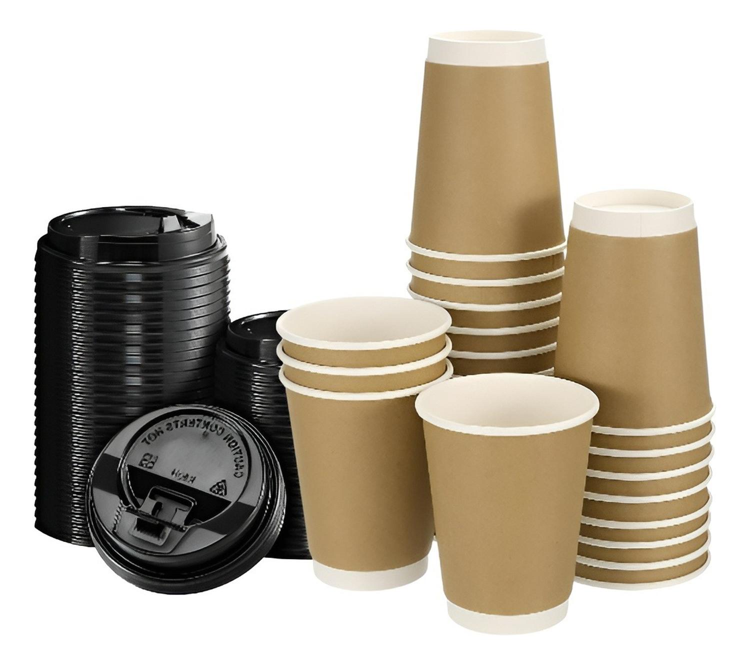 50 VASOS CAFE KRAFT VASO DESECHABLES DOBLE PARED C/TAPA 12OZ MARRON CLARO / VASO KRAFT DOBLE PARED 1 - 9