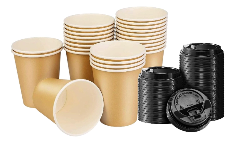 X100 VASOS PARA CAFE VASO POLIPAPEL VASO KRAFT C/TAPA 8OZ MARRON CLARO / VASO DOBLE PARED 8OZ - 1