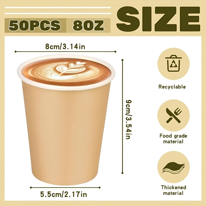 X100 VASOS PARA CAFE VASO POLIPAPEL VASO KRAFT C/TAPA 8OZ MARRON CLARO / VASO DOBLE PARED 8OZ - 3