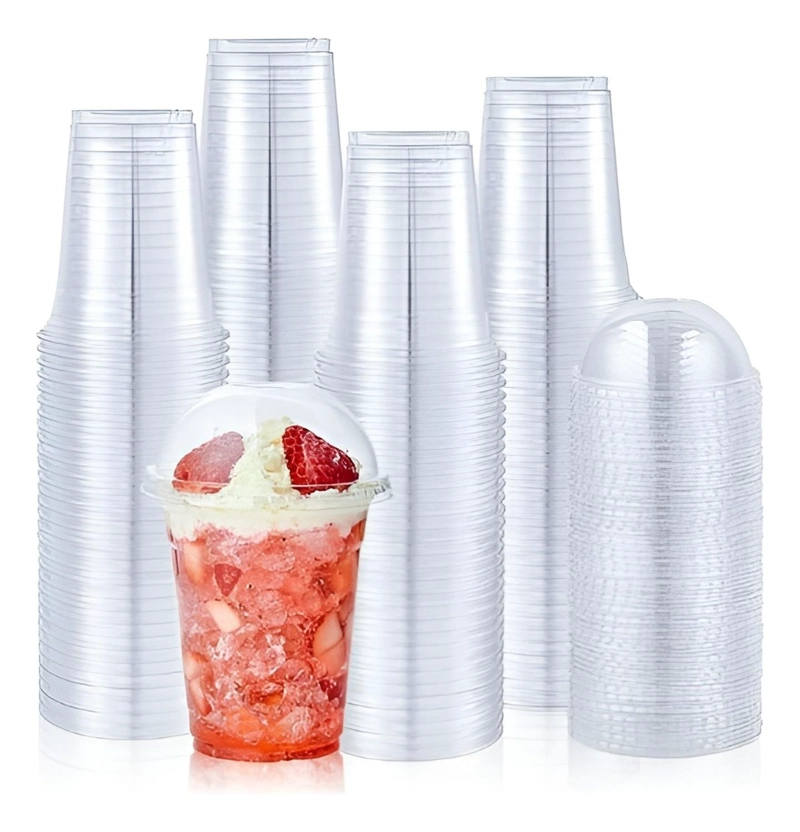 200 VASOS DESECHABLES PLASTICOS VASO TAPA DOMO CON HOYO 12OZ TRASPARENTE - 1