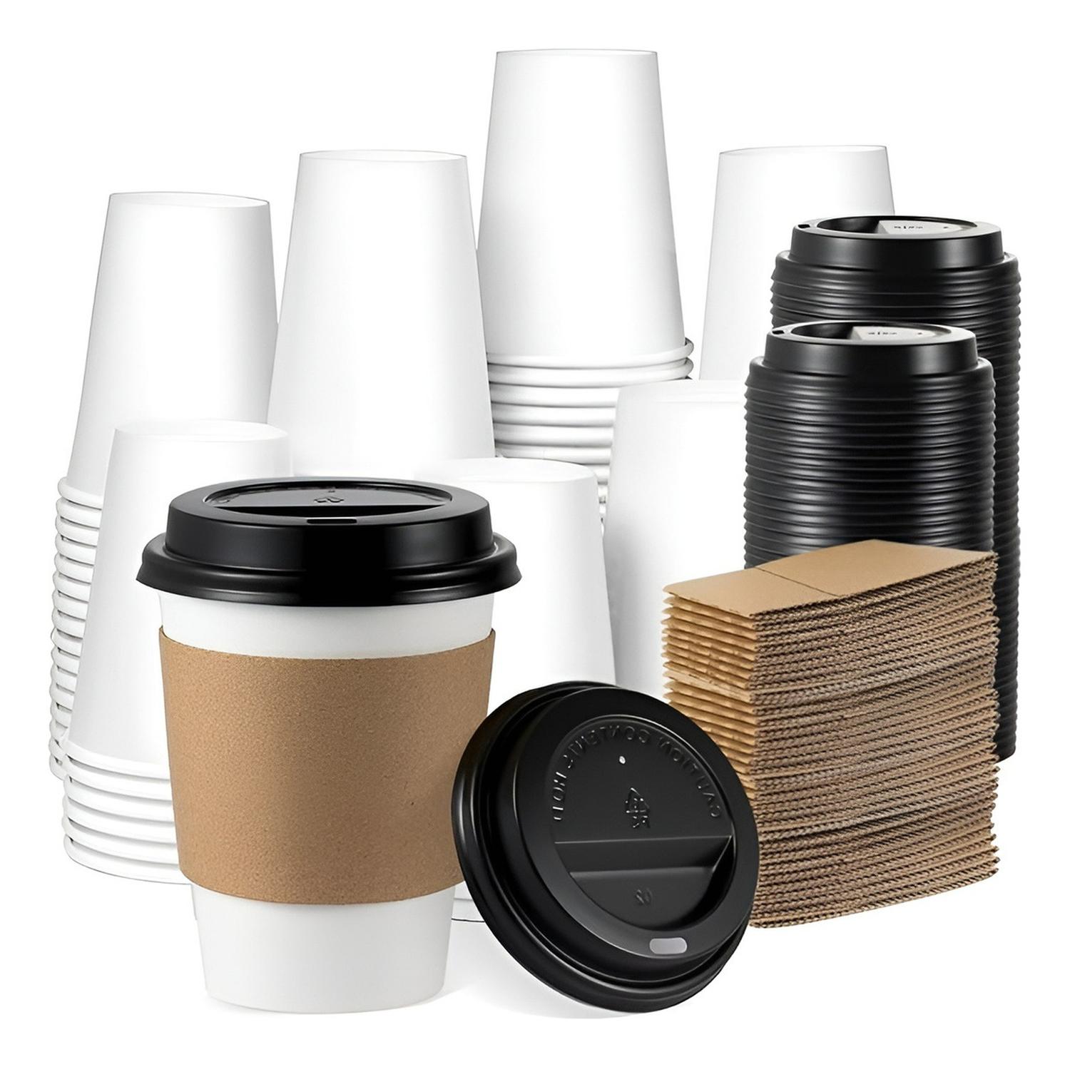 VASO CAFE KRAFT VASOS POLIPAPEL VASO C/TAPA+MANGA 200UND 8OZ BLANCO - 1