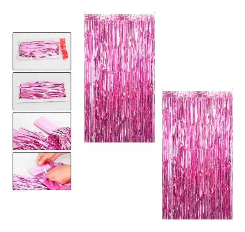 X2 GUIRNALDA CORTINA METALICAS CORTINA DE CUMPLEAÑOS ROSADO ROSA RECTANGULAR - 1