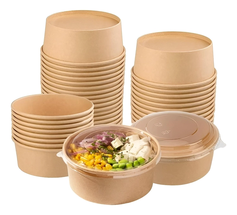 BOWL CON TAPA BOWLS PLASTICO POLIPAPEL KRAFT ENVASE 500CC - 1