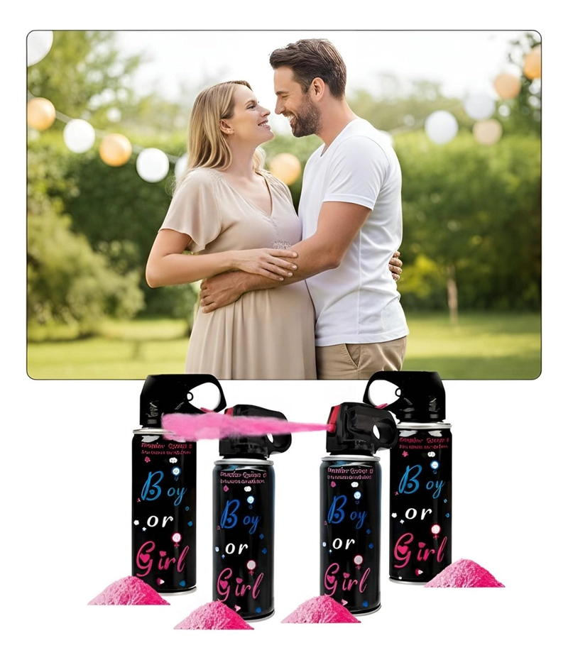 SET 4 EXTINTOR HUMO REVELACION DE GENERO CAÑON SPRAY COLOR ROSADO - 6