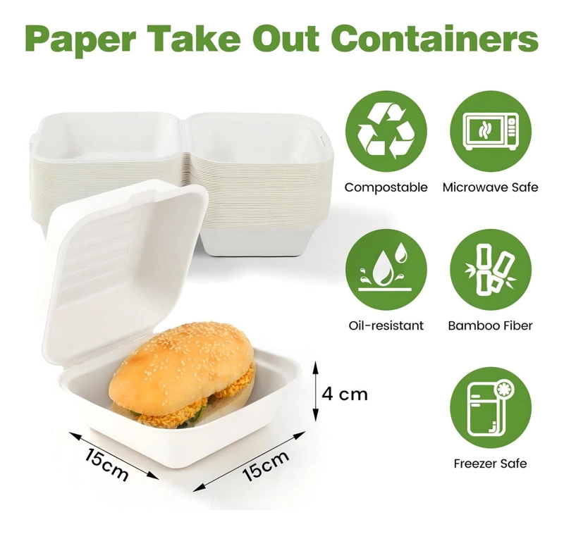 100 ENVASE DESECHABLES CONTENEDOR DE ALIMENTOS COMPOSTABLES BANDEJAS DESECHABLES COMIDA ENVASES COMI - 3