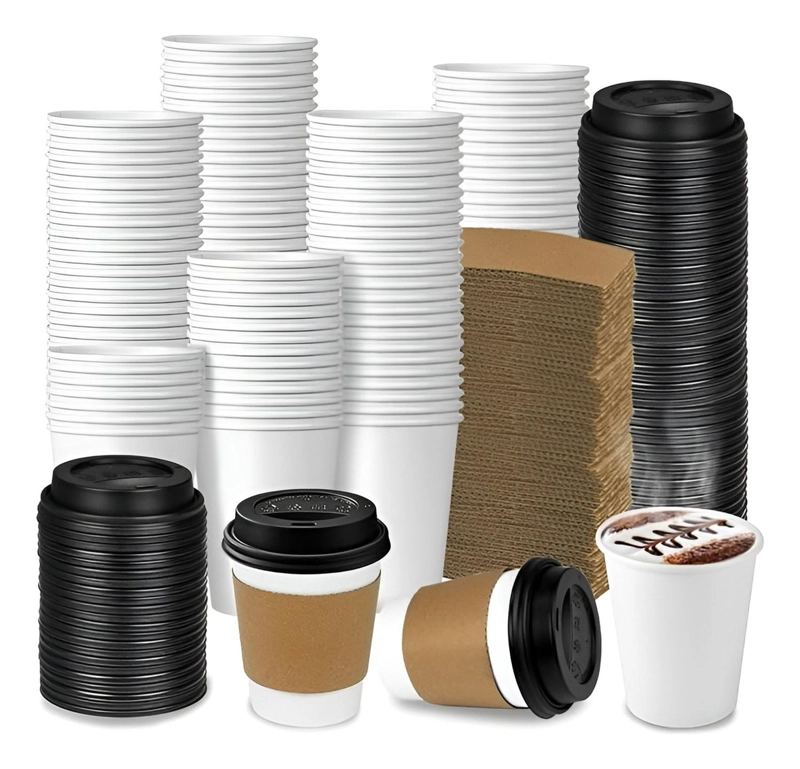 VASO CAFE KRAFT VASOS POLIPAPEL VASO C/TAPA+MANGA 8OZ 100UND BLANCO / VASO 8OZ - 1