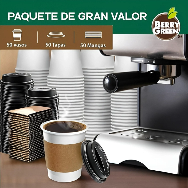 VASO CAFE KRAFT VASOS POLIPAPEL VASO C/TAPA+MANGA 8OZ 100UND BLANCO / VASO 8OZ - 2