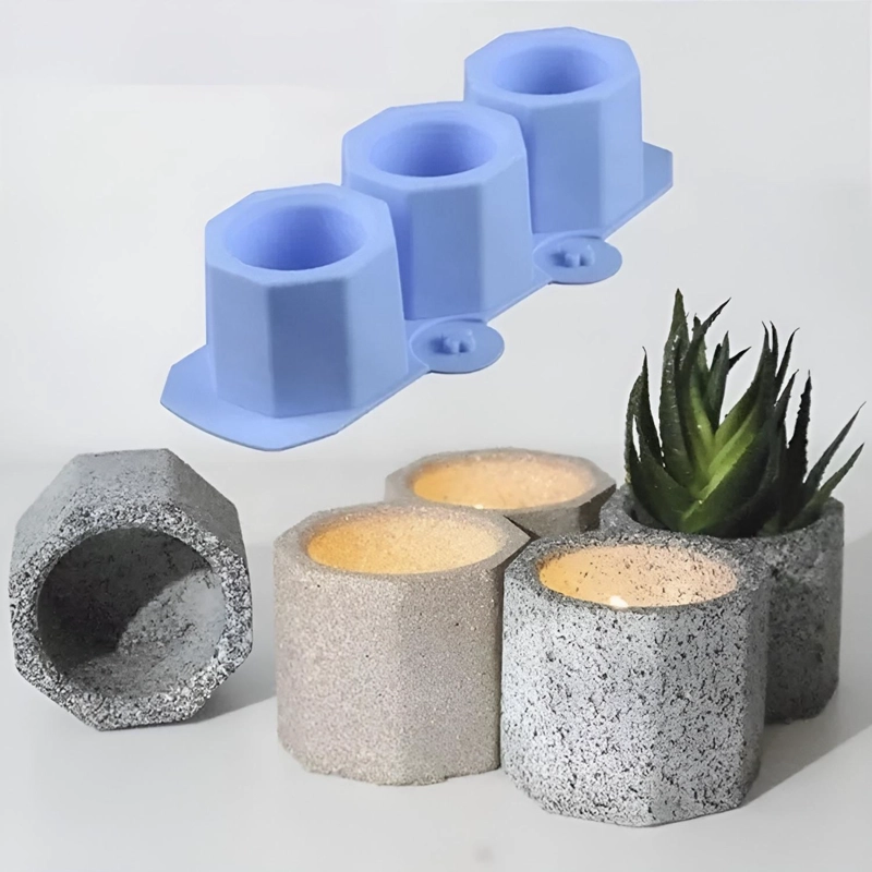 X2 MOLDES DE SILICONA MACETA MOLDE PARA YESO MOLDE PARA VELA AZUL - 4