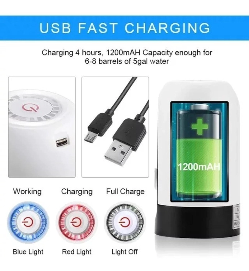 BOMBA DISPENSADOR USB AGUA ELECTRONICO RECARGABLE BOTELLON BLANCO - 6