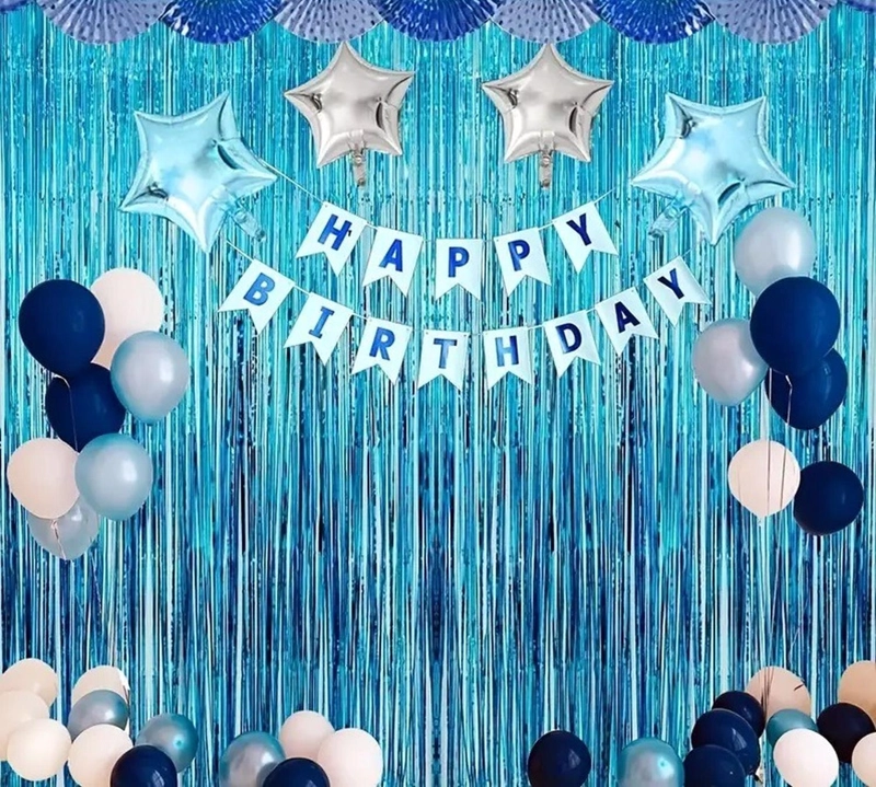 X2 CORTINA GUIRNALDA CUMPLEAÑOS GUIRNALDA CUMPLEAÑOS AZUL 2M AZUL CLARO RECTANGULAR - 3
