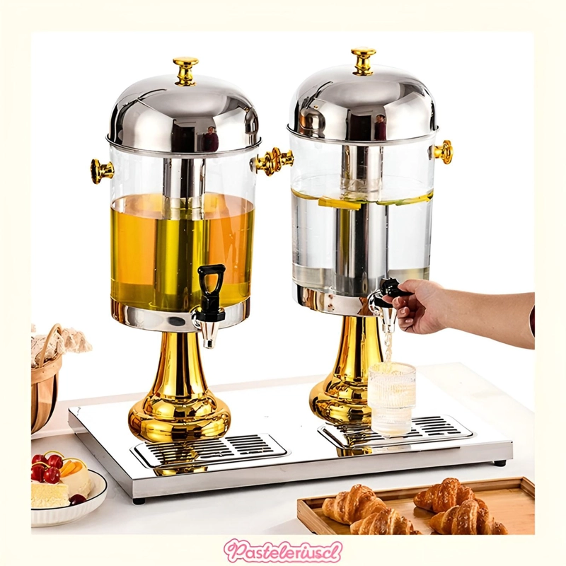 DISPENSADORES DOBLES DE BEBIDAS CON SOPORTE DISPENSADOR 4.5L PLATEADO CON DORADO - 2