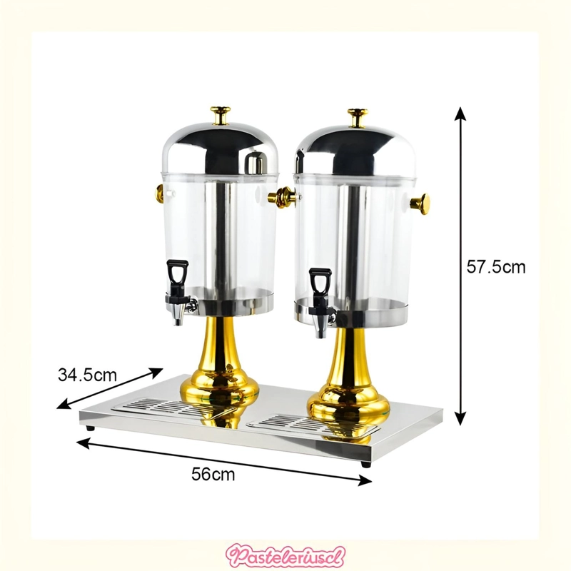 DISPENSADORES DOBLES DE BEBIDAS CON SOPORTE DISPENSADOR 4.5L PLATEADO CON DORADO - 3