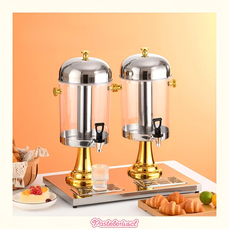 DISPENSADORES DOBLES DE BEBIDAS CON SOPORTE DISPENSADOR 4.5L PLATEADO CON DORADO - 5