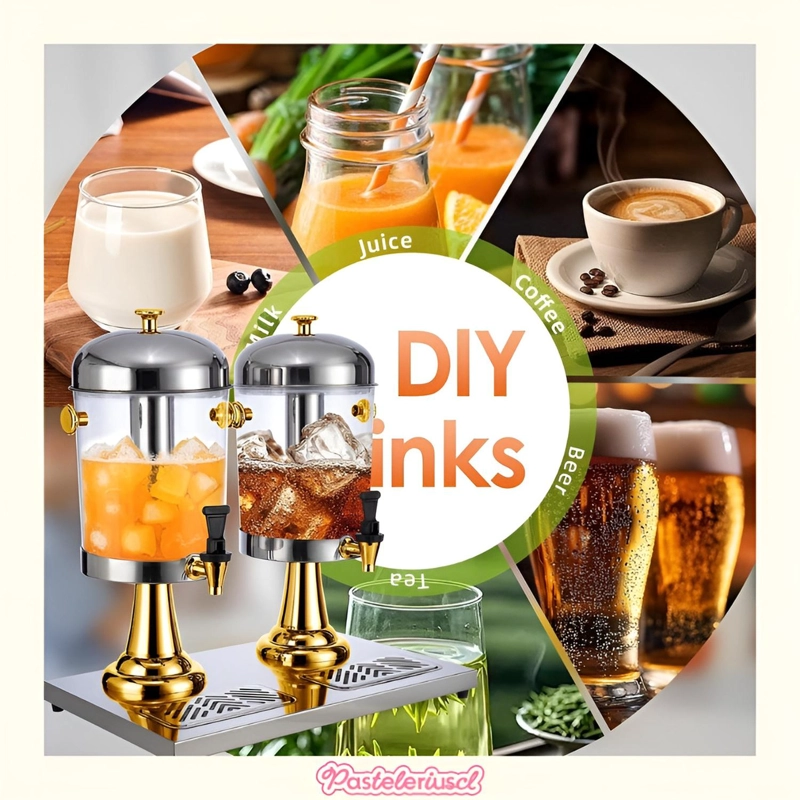 DISPENSADORES DOBLES DE BEBIDAS CON SOPORTE DISPENSADOR 4.5L PLATEADO CON DORADO - 7