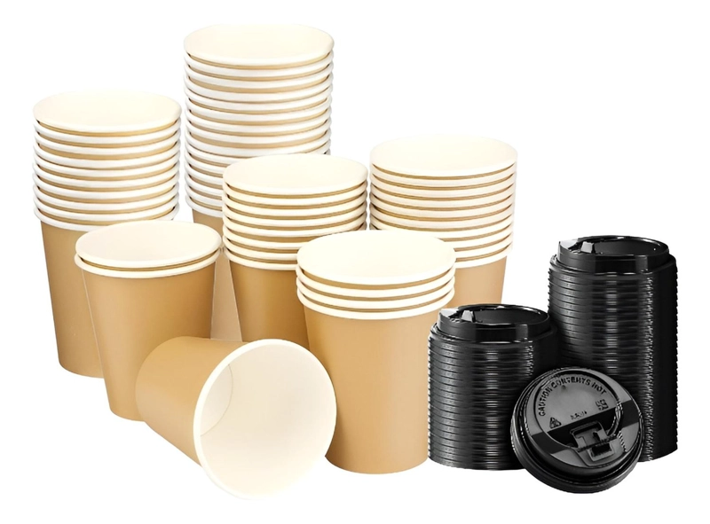 X150 VASO KRAFT VASOS CAFE VASO POLIPAPEL LISO C/TAPA 8OZ VASOS TERMICOS DESECHABLES VASO CAFE - 1