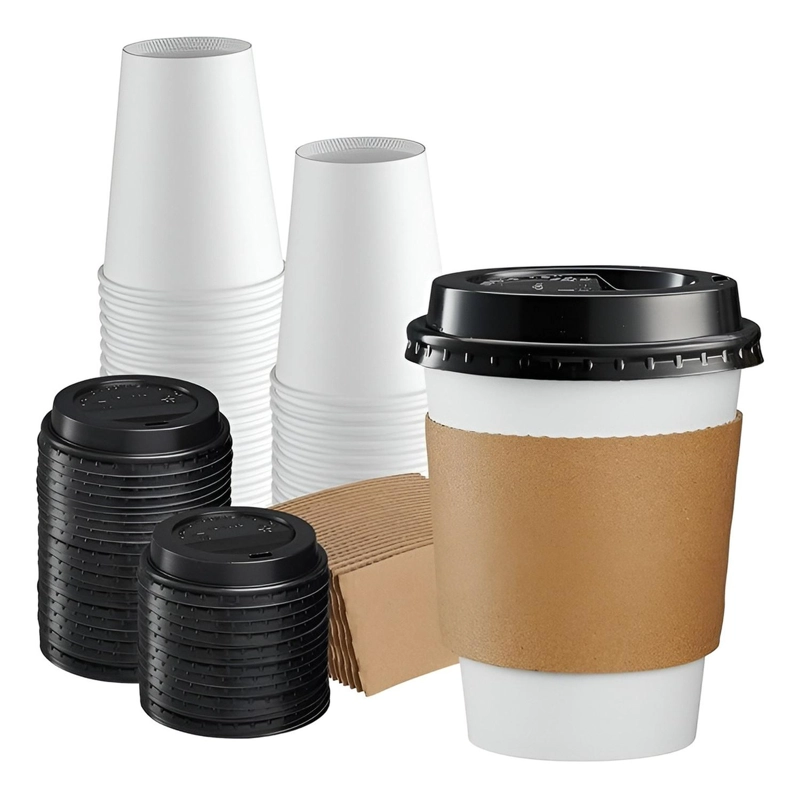 VASO CAFE POLIPAPEL VASOS KRAFT VASO C/TAPA+MANGA 8OZ 50UND BLANCO - 1