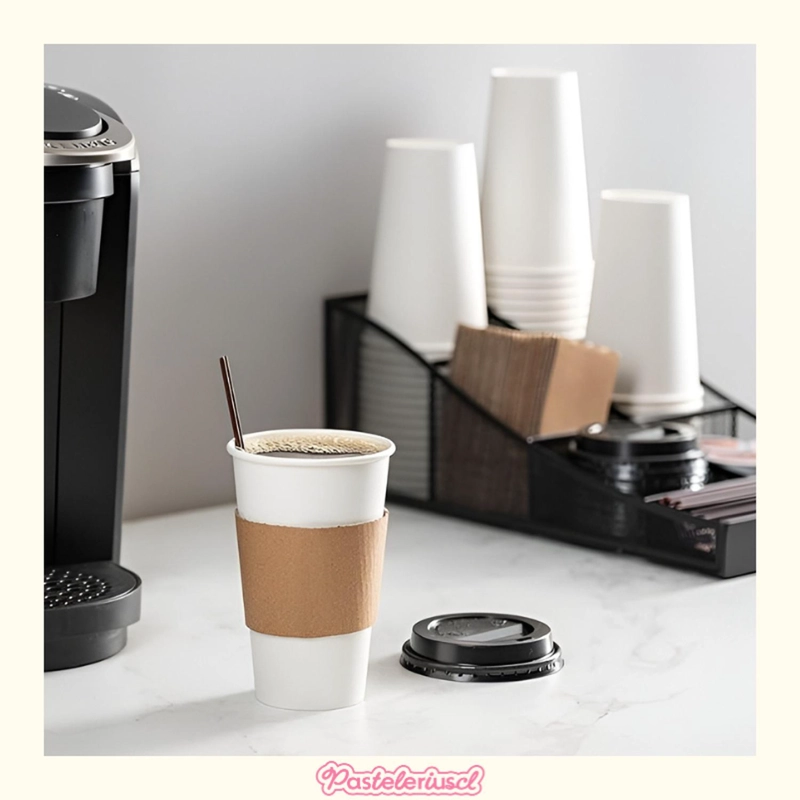 200 VASOS DE CAFE VASOS VASO CON TAPA Y MANGA 16OZ 200UNID VASO POLIPAPEL 16OZ - 2