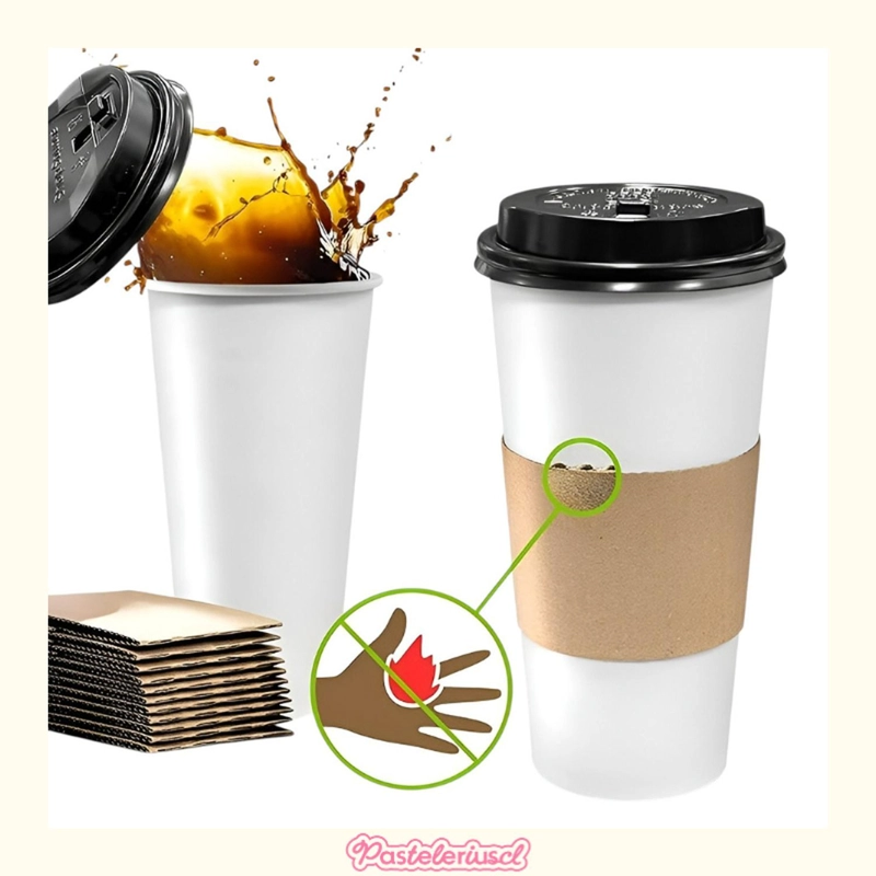 200 VASOS DE CAFE VASOS VASO CON TAPA Y MANGA 16OZ 200UNID VASO POLIPAPEL 16OZ - 4