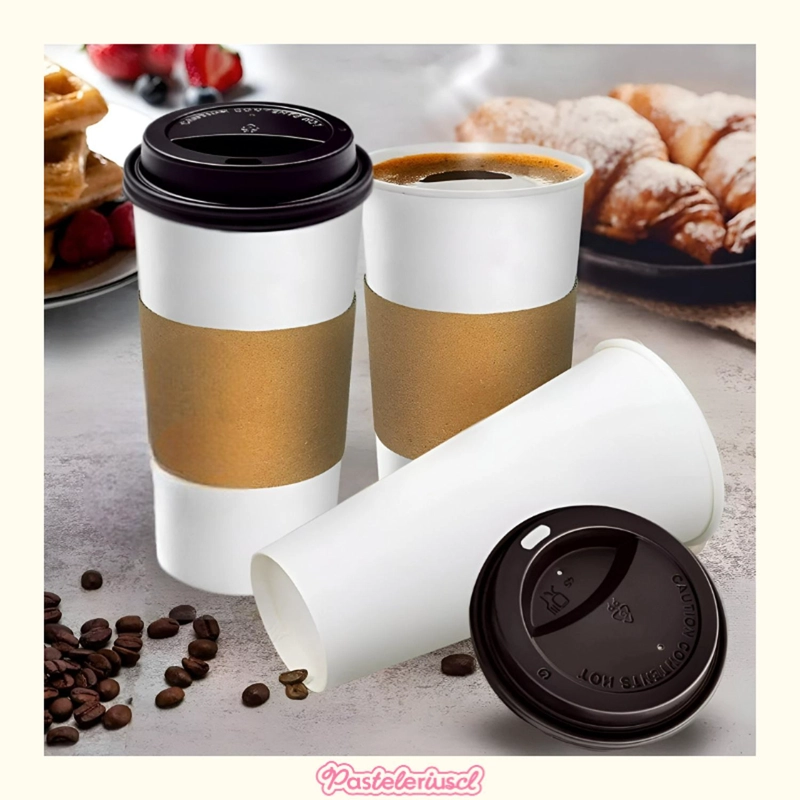 200 VASOS DE CAFE VASOS VASO CON TAPA Y MANGA 16OZ 200UNID VASO POLIPAPEL 16OZ - 7