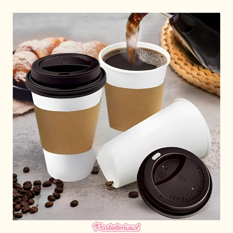 200 VASOS DE CAFE VASOS VASO CON TAPA Y MANGA 16OZ 200UNID VASO POLIPAPEL 16OZ - 8