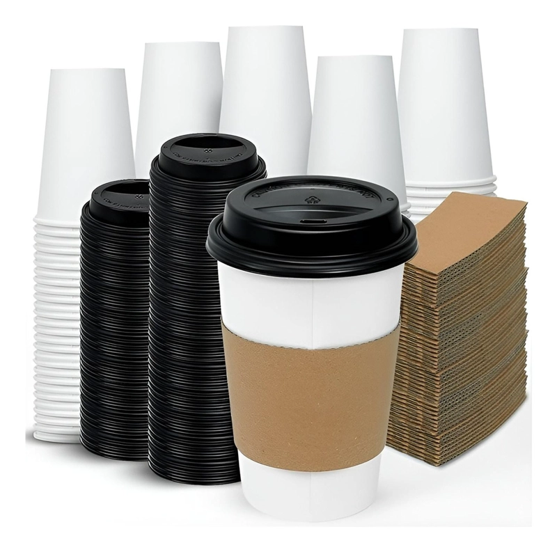 VASO CAFE POLIPAPEL VASO KRAFT VASO C/TAPA+MANGA 12OZ 200UND BLANCO / VASO 12OZ - 1