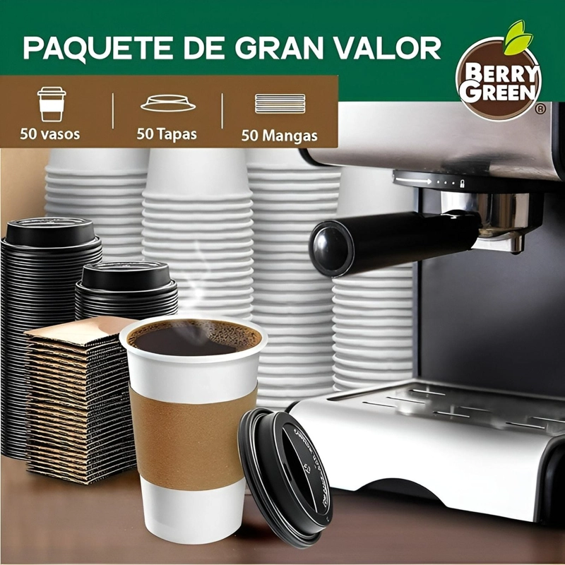 VASO CAFE POLIPAPEL VASO KRAFT VASO C/TAPA+MANGA 12OZ 200UND BLANCO / VASO 12OZ - 3