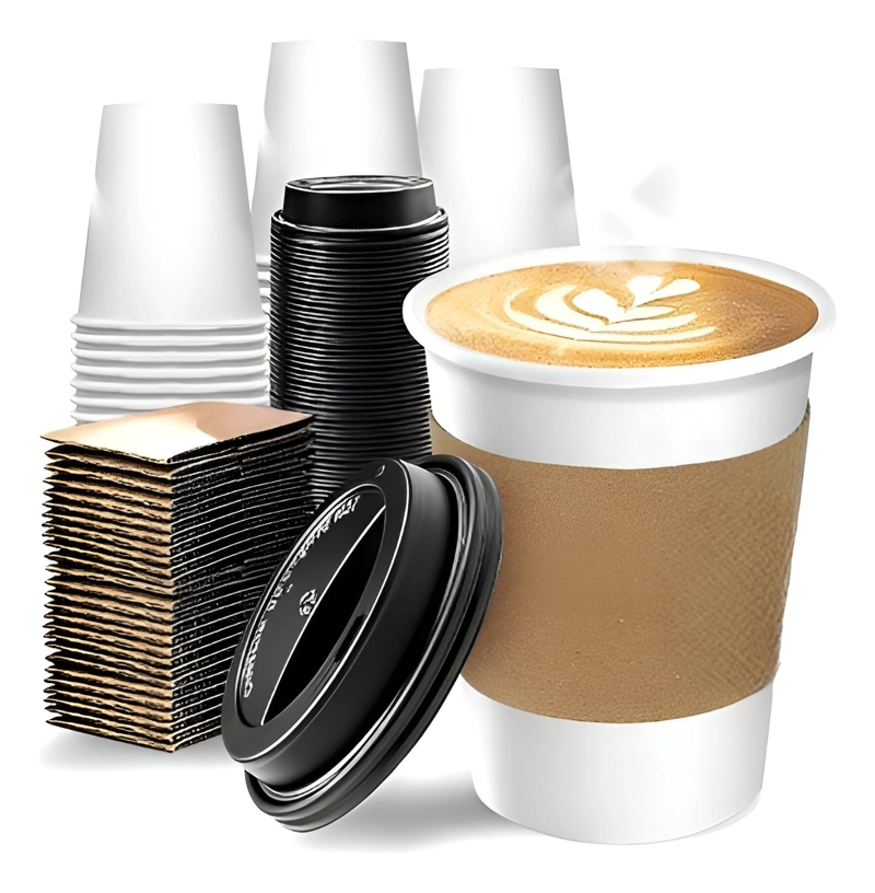 150 VASOS PARA CAFE VASOS POLIPAPEL C/TAPA+MANGA 10OZ/ 296ML VASOS DESECHABLES CAFE  VASOS PARA CAFE - 1