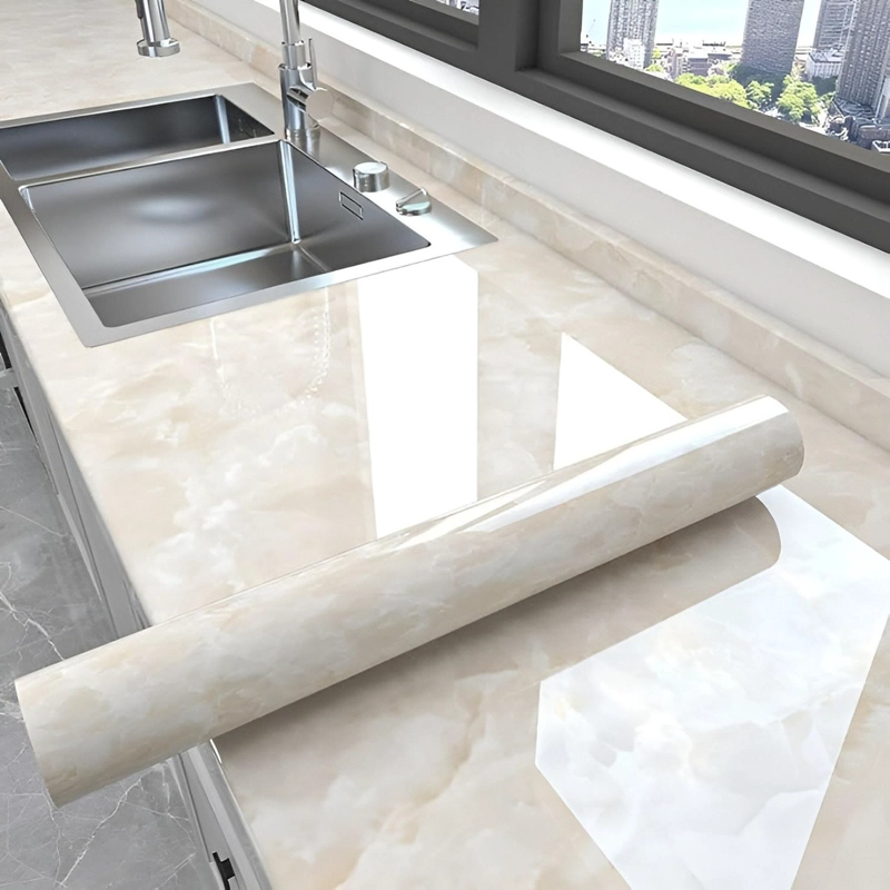 2 PAPEL PARA PARED PAPEL MURAL PVC AUTOADHESIVO MARMOL 10MTS BEIGE - 2
