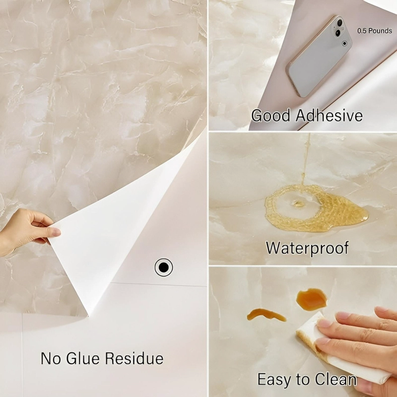 2 PAPEL PARA PARED PAPEL MURAL PVC AUTOADHESIVO MARMOL 10MTS BEIGE - 5