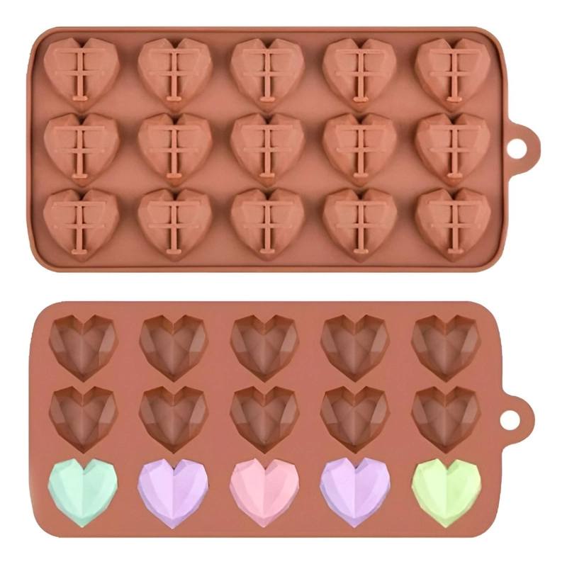 2 MOLDES MINI CORAZON DIAMANTE MOLDE CORAZON GEOMETRICO 15 MARRON - 1