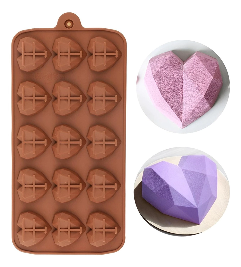 2 MOLDES MINI CORAZON DIAMANTE MOLDE CORAZON GEOMETRICO 15 MARRON - 8
