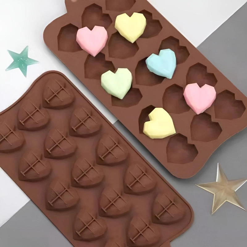 2 MOLDES MINI CORAZON DIAMANTE MOLDE CORAZON GEOMETRICO 15 MARRON - 9