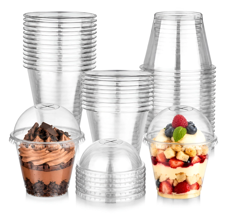 100 VASOS DE PLASTICO TRANSPARENTE CON TAPAS DE CUPULA 9OZ VASO TAPA DOMO CON HOYO - 1